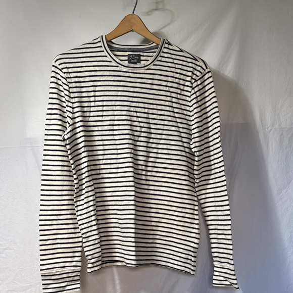 J. Crew Cotton/cashmere Black and White Striped Long Sleeve Knit Tee - Picture 1 of 5
